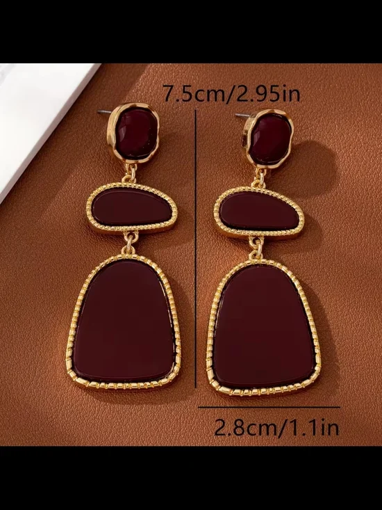 Red and Gold Drop Statement Earrings - Picture 3 of 6